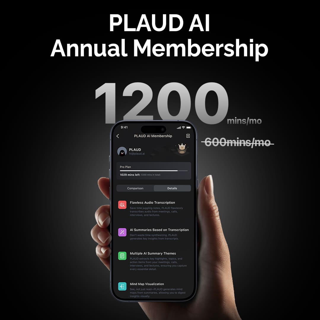 PLAUD AI Annual Membership with 1200mins/mo