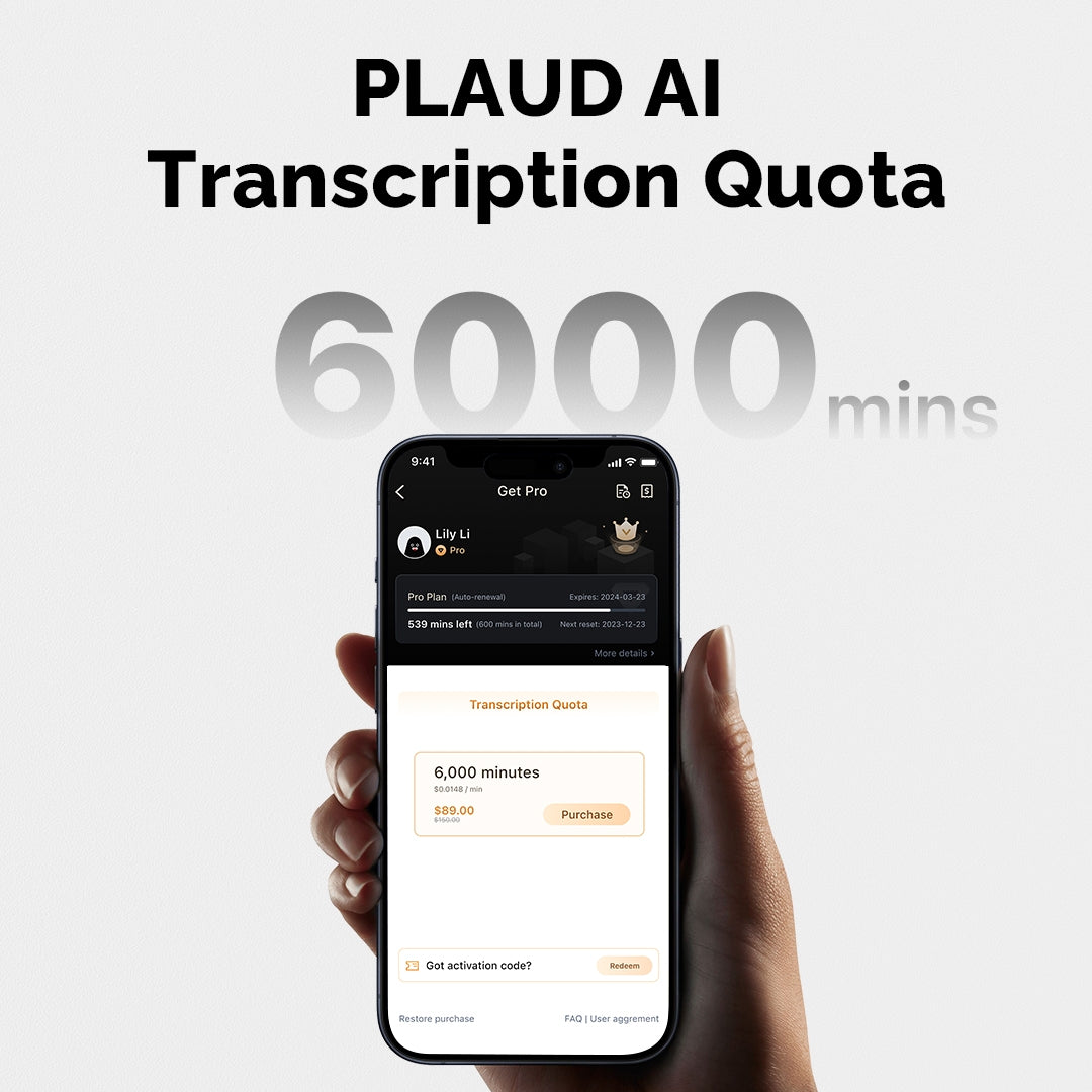 PLAUD AI Transcription Quota (6,000mins)