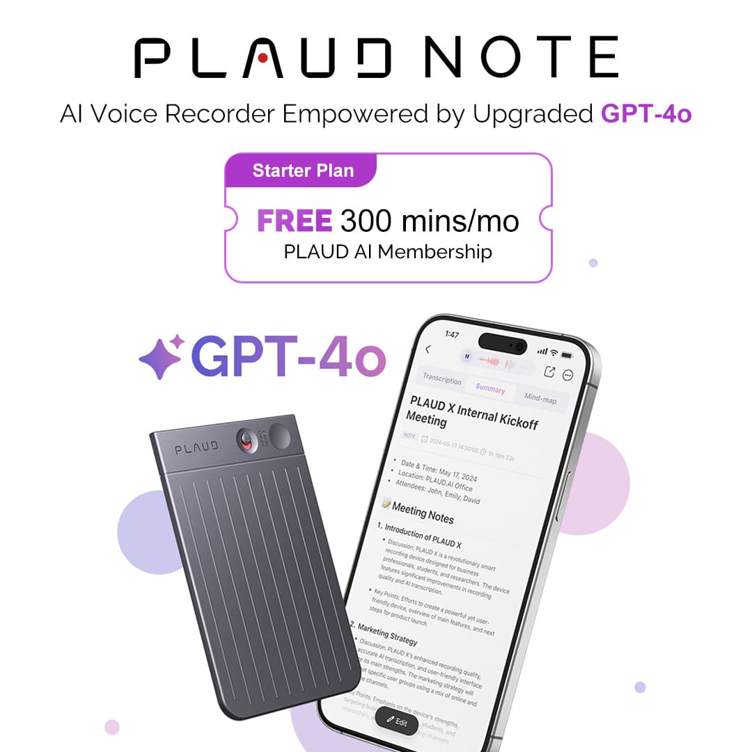 plaud note with free 300 mins/mo PLAUD AI Membership