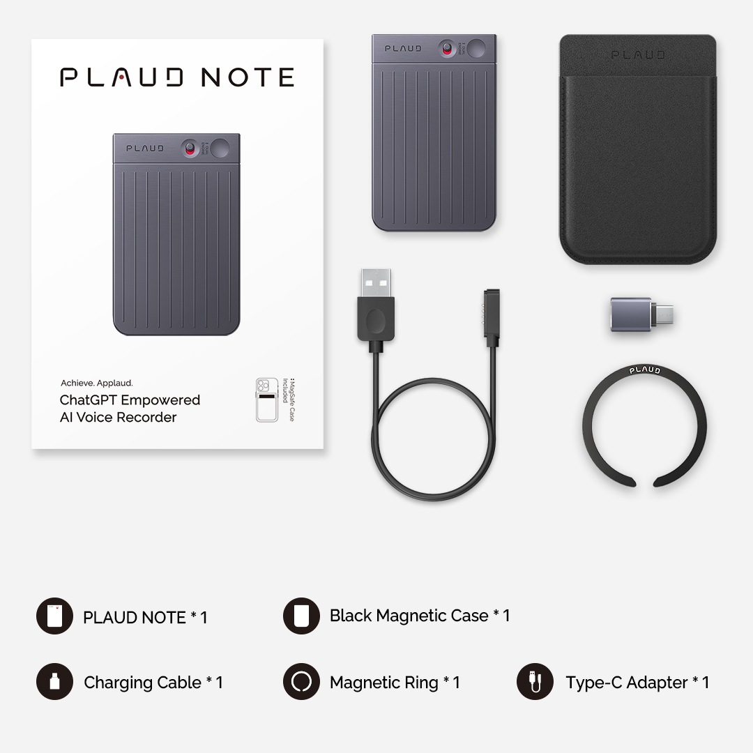 PLAUD NOTE: ChatGPT Empowered AI Voice Recorder (Black Magnetic Case Included)